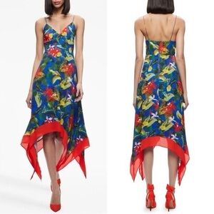 Alice + Olivia Kayson Blue and Red Asymmetrical Dress